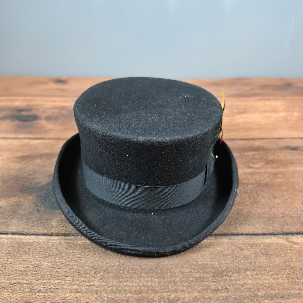 Jaxon Deadman Top Hat Mens Medium Black Wool Felt Feather Steampunk Victorian